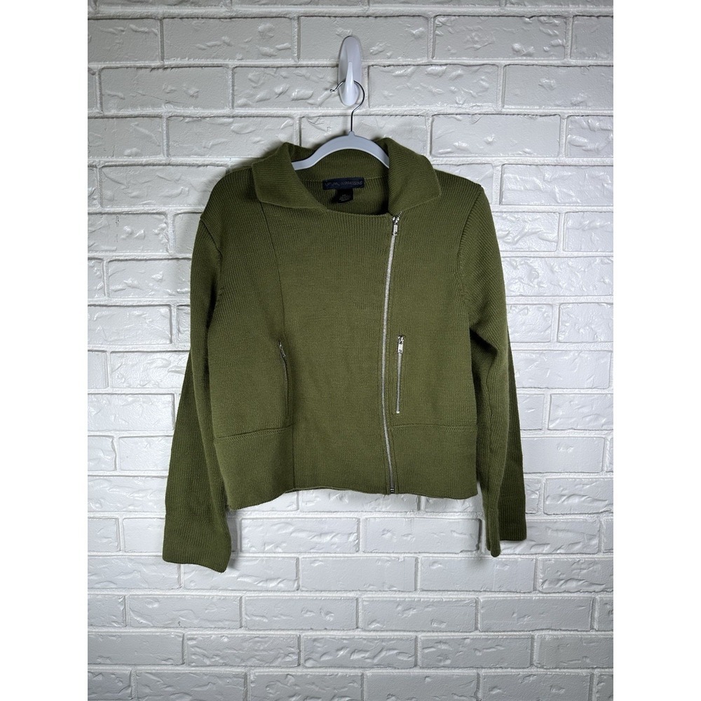 Natural Impressions Large Olive Green Knit Moto Zip Jacket Sweater Cottagecore